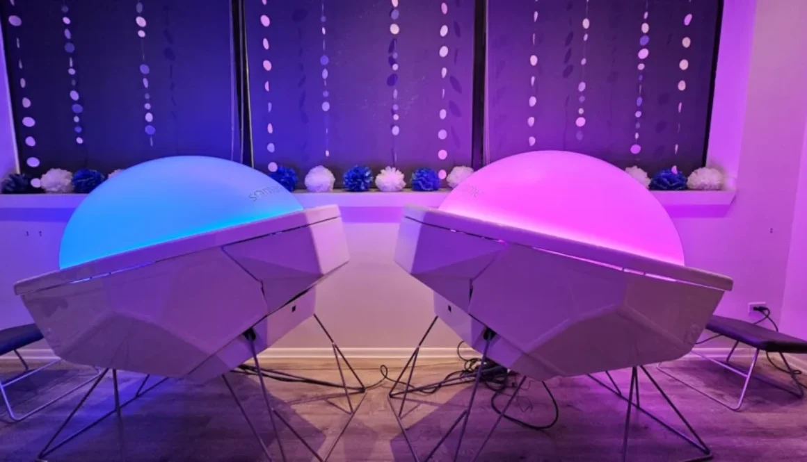 Glowing Somadome Meditation pods at SpaSpace Chicago Wellness Lounge