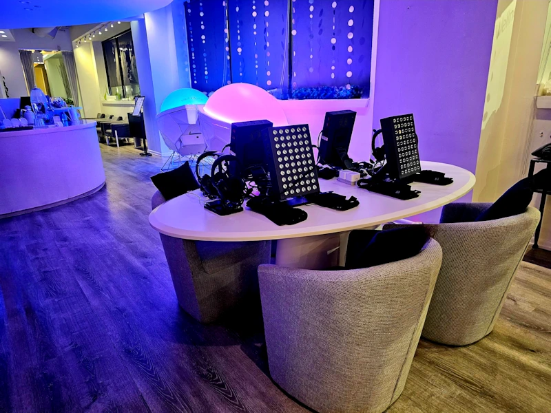 Wellness Lounge with Somadome Meditation Pods, Red Light Therapy, PEMF at SpaSpace Chicago Day Spa for Massage, Facials and Wellness therapies